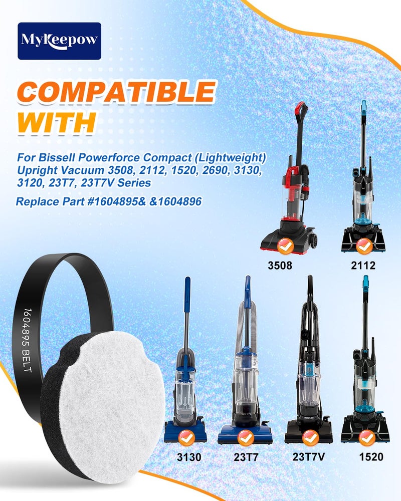 KEEPOW Vacuum Filter Compatible with Bissell Powerforce Compact Upright Vacuum, 1604895 Belt for Model 2112, 1520, 2690, 3508, 23T7, 23T7V, 3130, 21129, Part 1604895/1604896 - Image 2